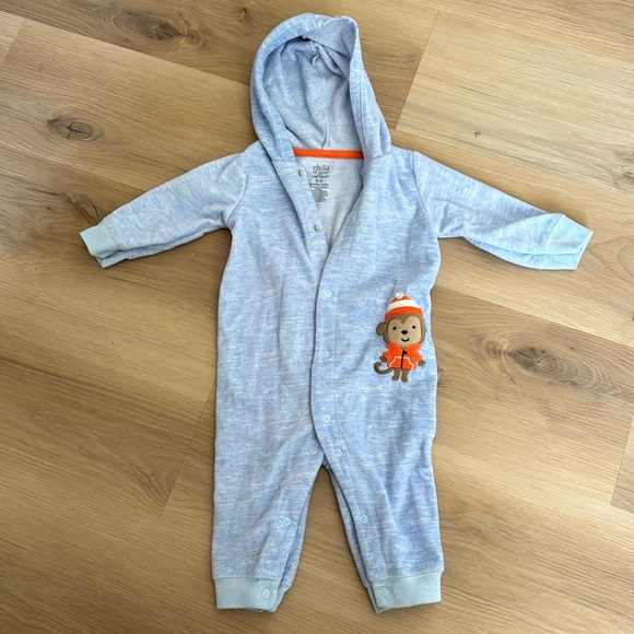 Baby Boys warm hooded Romper Blue Snap/Button 6-9 Months - Picture 1 of 3